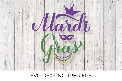 Download Free Mardi Gras calligraphy hand lettering with colorful beads, mask
and cr Cut Images